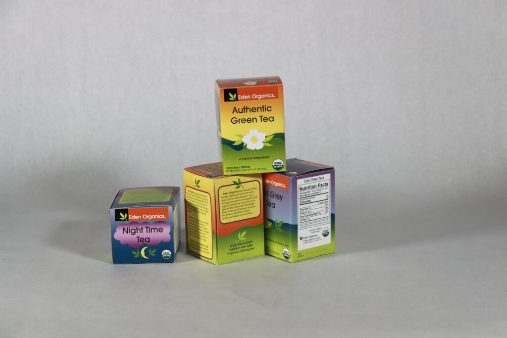 eden organics tea packaging in four flavors