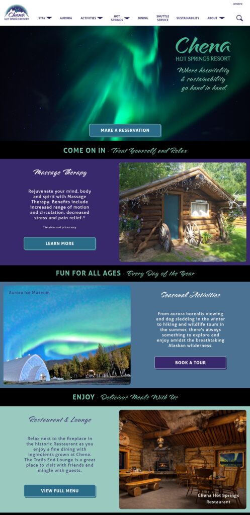 Web mockup home page for Chena hot springs resort
