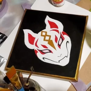 Fortnight "Drift" character mask painting on a square canvas